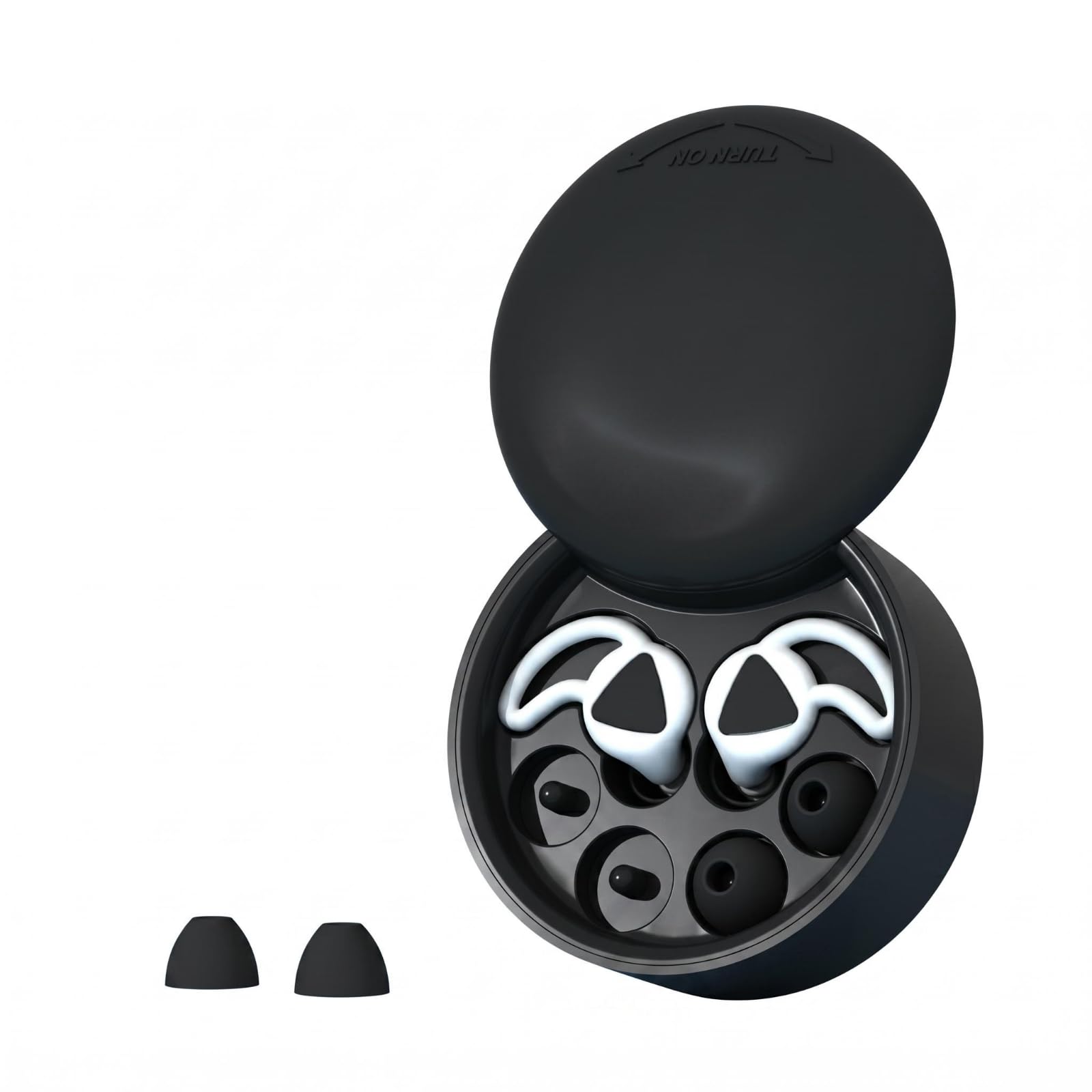 Replacement Tips Silicone Earplugs Waterproof Earplug Case Set Soft Molded Reusable Earplugs Compact for Office, Black White, Black Head-image-39