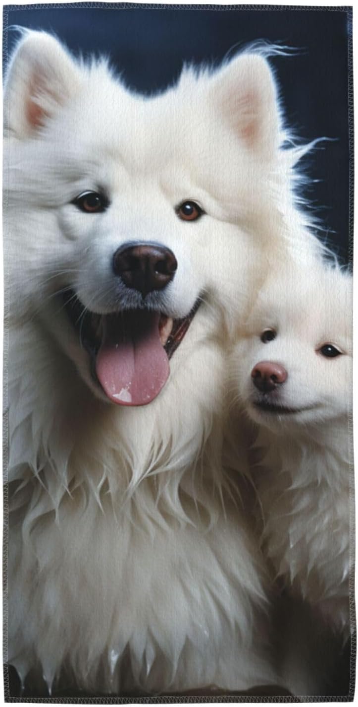 White Dog Bath Towels 13.8″x27.5″ Lightweight Microfiber Fingertip Hand Towels Wash Coths Quick Dry Absorbent Gym Towel Ultra Soft Beach Towel for Yoga, Hotel, Spa, Travel