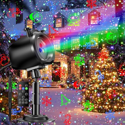 Image of Christmas Laser Projector Light Outdoor, RGB 3 Colors Laser Lights with 24 Patterns, IP65 Waterproof Star Projector Firefly Moving Lights Show Decor for Garden Yard Christmas Halloween Holiday Party