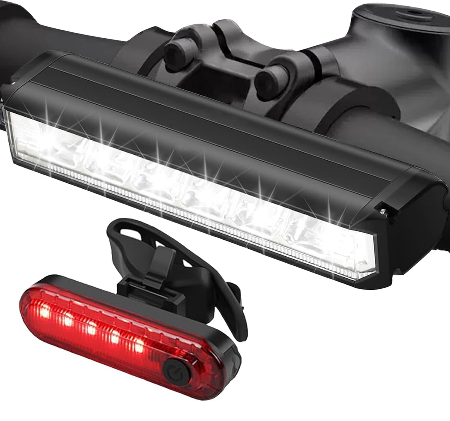 Kit d'éclairage de vélo 1400 lm en aluminium LED avant + feu arrière rechargeable Noir