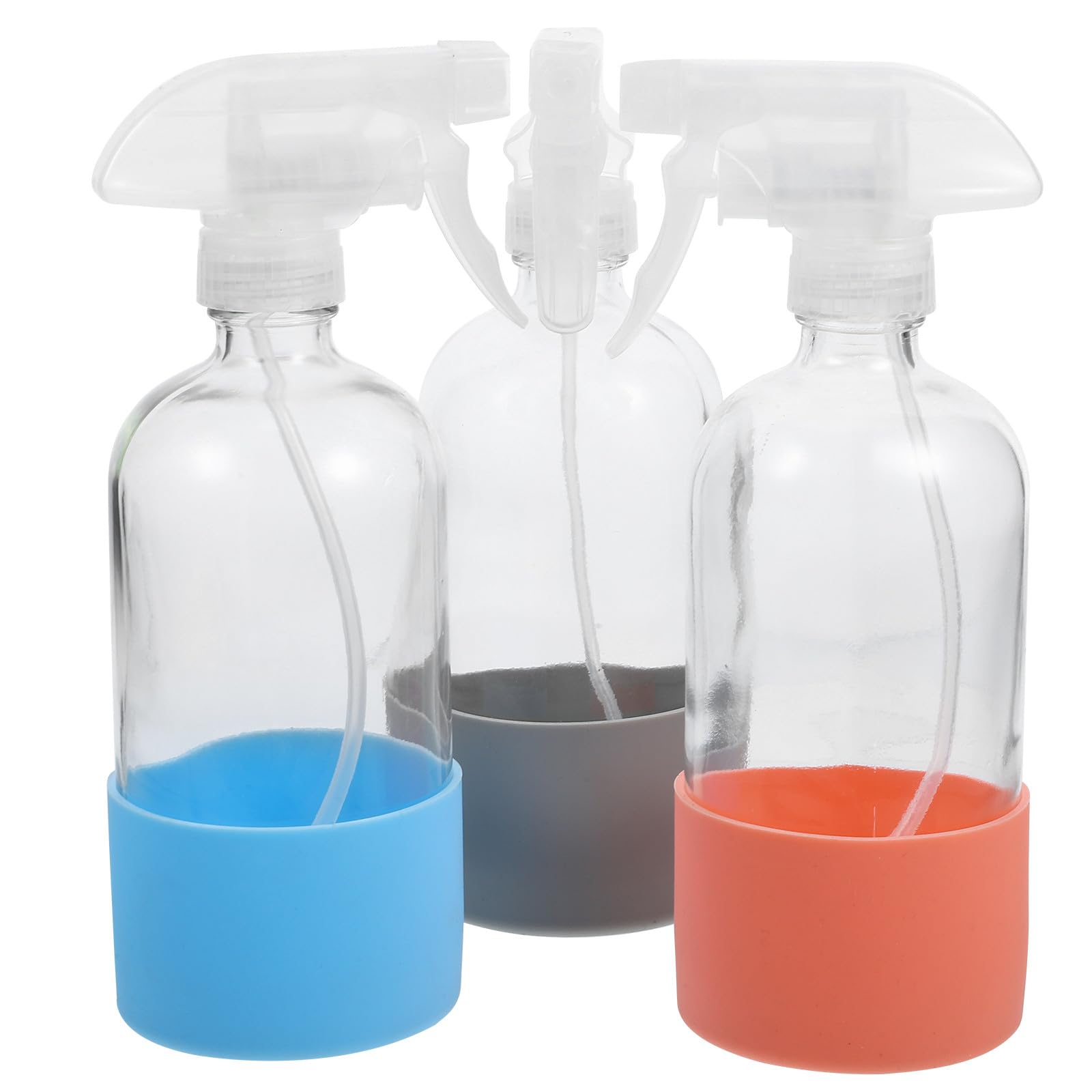 Set 3 Flaconi Spray in Vetro Trasparente Base Antiscivolo in Silicone da 500 Ml, per Nebulizzatore Piante e Pulizia di Vasi