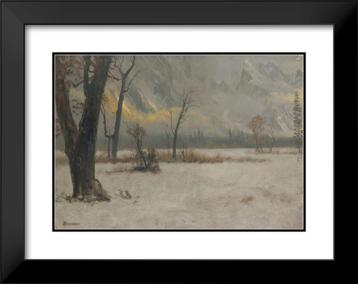 ArtDirect Albert Bierstadt 18x14 Black Modern Frame and Double Matted Museum Art Print Titled - Winter Landscape