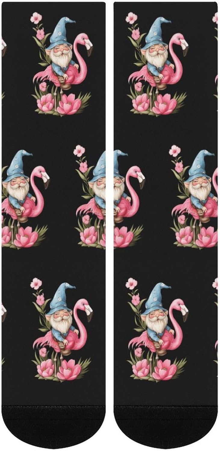 Gnome Is Riding Flamingo Knee High Socks Athletic Long Stockings Sport Casual Crew Tube Sock Boot 40cm