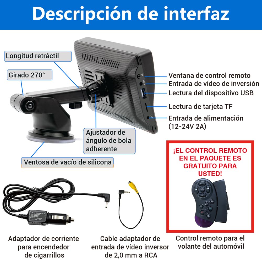 AWESAFE 7”Pantalla de Coche CarPlay/Android Auto/MirrorLink Inalámbrico para Coche, Reproductor de Coche Pantalla Tactíl Admite Bluetooth/SIRI/Asistencia de Voz/Sin Instalación