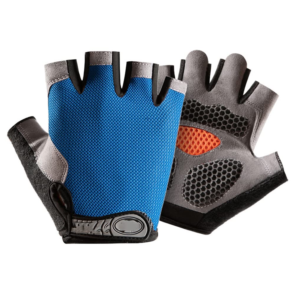 1 Paio di Guanti da Palestra per Uomo e Donna, Sollevamento Pesi, Allenamento Fitness, Protezione Antiscivolo per Il Palmo, Guanti da Ciclismo Traspiranti Senza Dita per Bicicletta, Blu, M