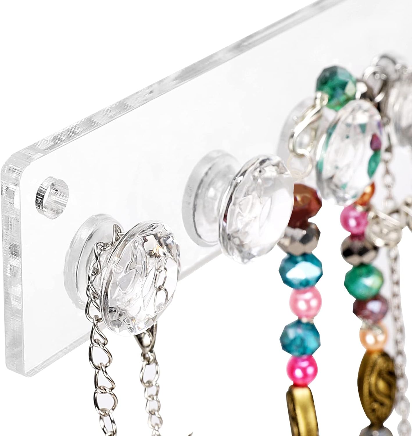 Pangkeep 2 Pack Necklace Hanger Wall Mount Organizer,Clear Acrylic Jewelry Display Holder with 12 Hooks for Chains Bracelets Keys Family Decorates.