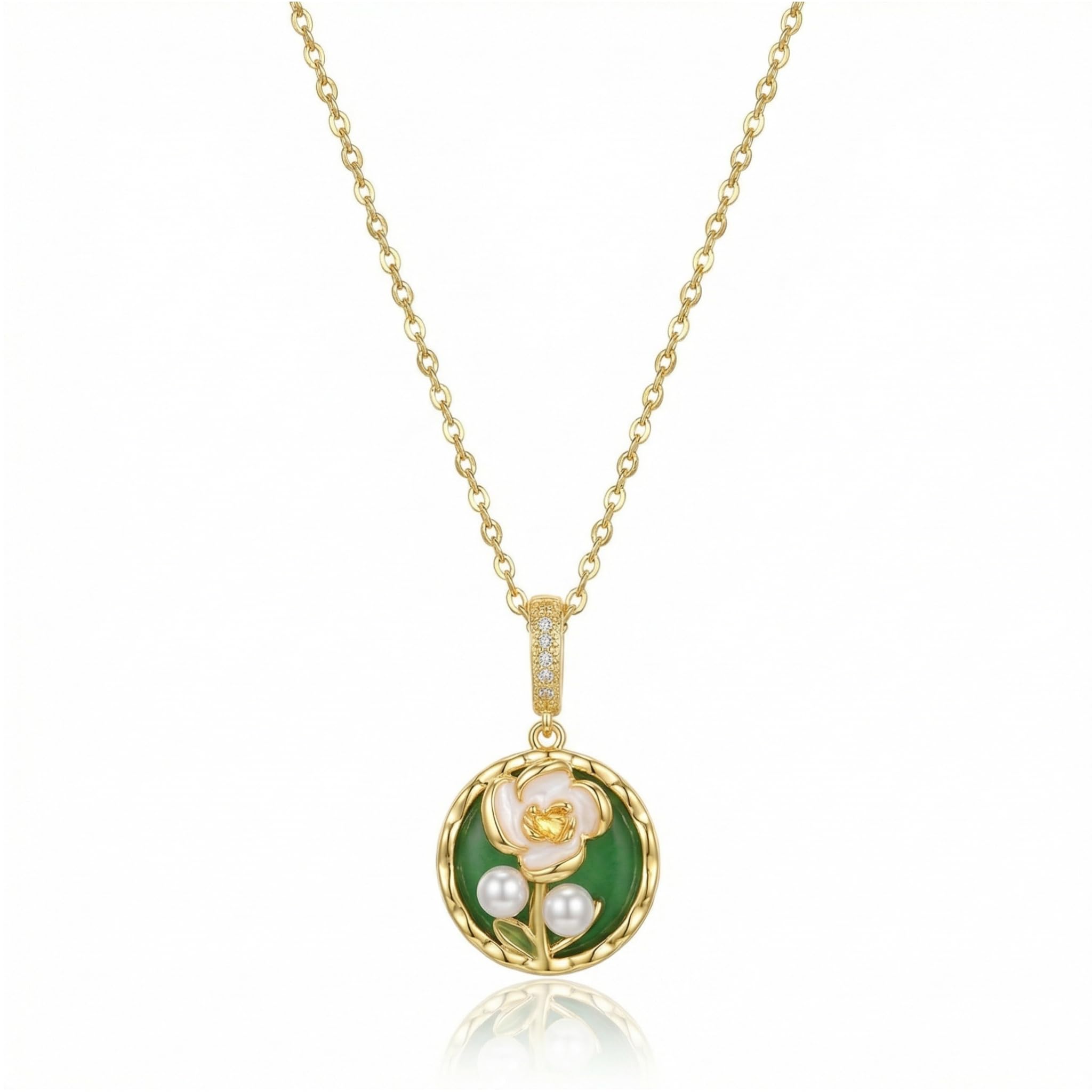 Vintage Necklace Floral Antique Unique Jewelry for Women Green Oil Painting Style Pendant Handmade Fashion Accessory Elegant Boho Retro Artistic