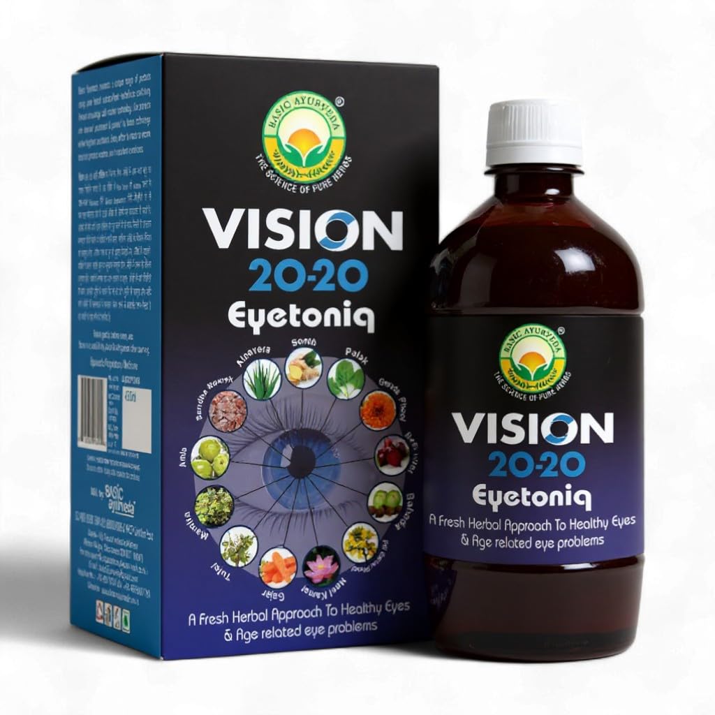 Basic Ayurveda Vision 20-20 Eyetoniq (450 ml) | Ayurvedic Herbal Eye Tonic for Eye Care Support | No Added Preservatives | Natural Ingredients