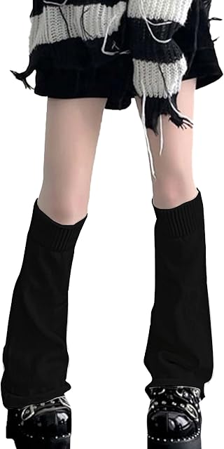 FEOYA Y2K Harajuku Leg Warmers Womens Girls Kawaii Leg Covers Knitted Winter Goth Knee Long Socks Streetwear Punk Star Spider Net Striped Solid Y2k 80s Accessories