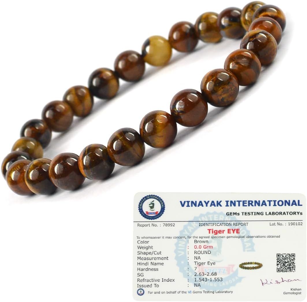 Natural Certified Tiger Eye Bracelet For Unisex Adult, Tiger Eye Bracelet Original, Tiger Eye Bracelet 8 mm, Tiger Eye Bracelet for Courage, Protector and Will Power