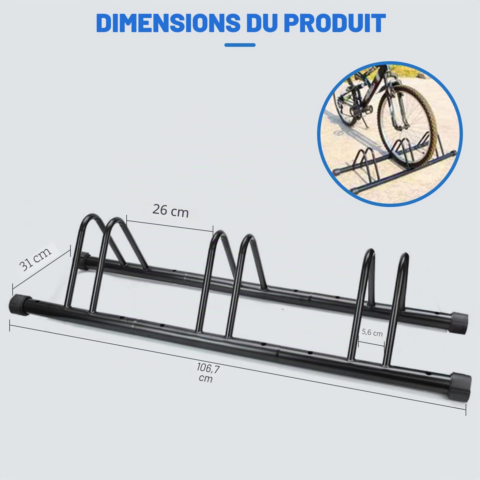 ENGWE MTB Support de vélo en métal pour extérieur, rangement de vélos, support de stationnement au sol, support de rangement pour vélo pour garage ou remise (station pour 3 vélos)