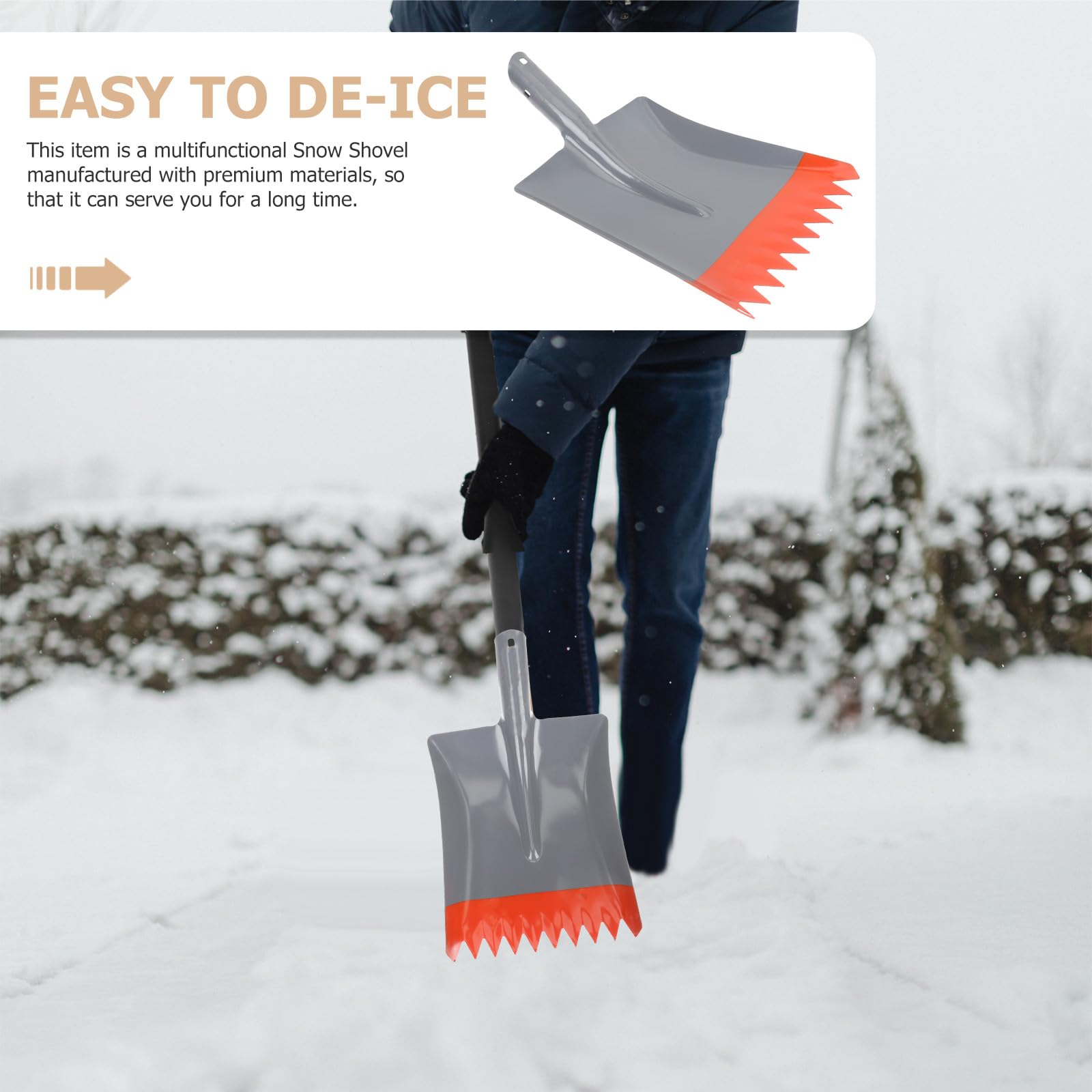 YARNOW Pala Rompighiaccio in Acciaio Spesso Testa Doppia Dentata e Raschietto Sostituibile, Pala da Neve in Metallo Resistente per Vialetto e Giardino, Strumento Multifunzione