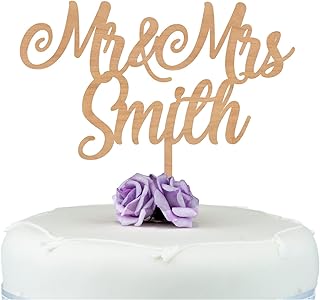 Mr and Mrs Wedding Cake Topper PERSONALISED Rustic Cake Decorations - ANY SURNAME - Mr And Mrs Wedding Cake Decoration - Bride Groom Wedding Cake Decorations - Made from 4mm Cherry or 3mm MDF Wood