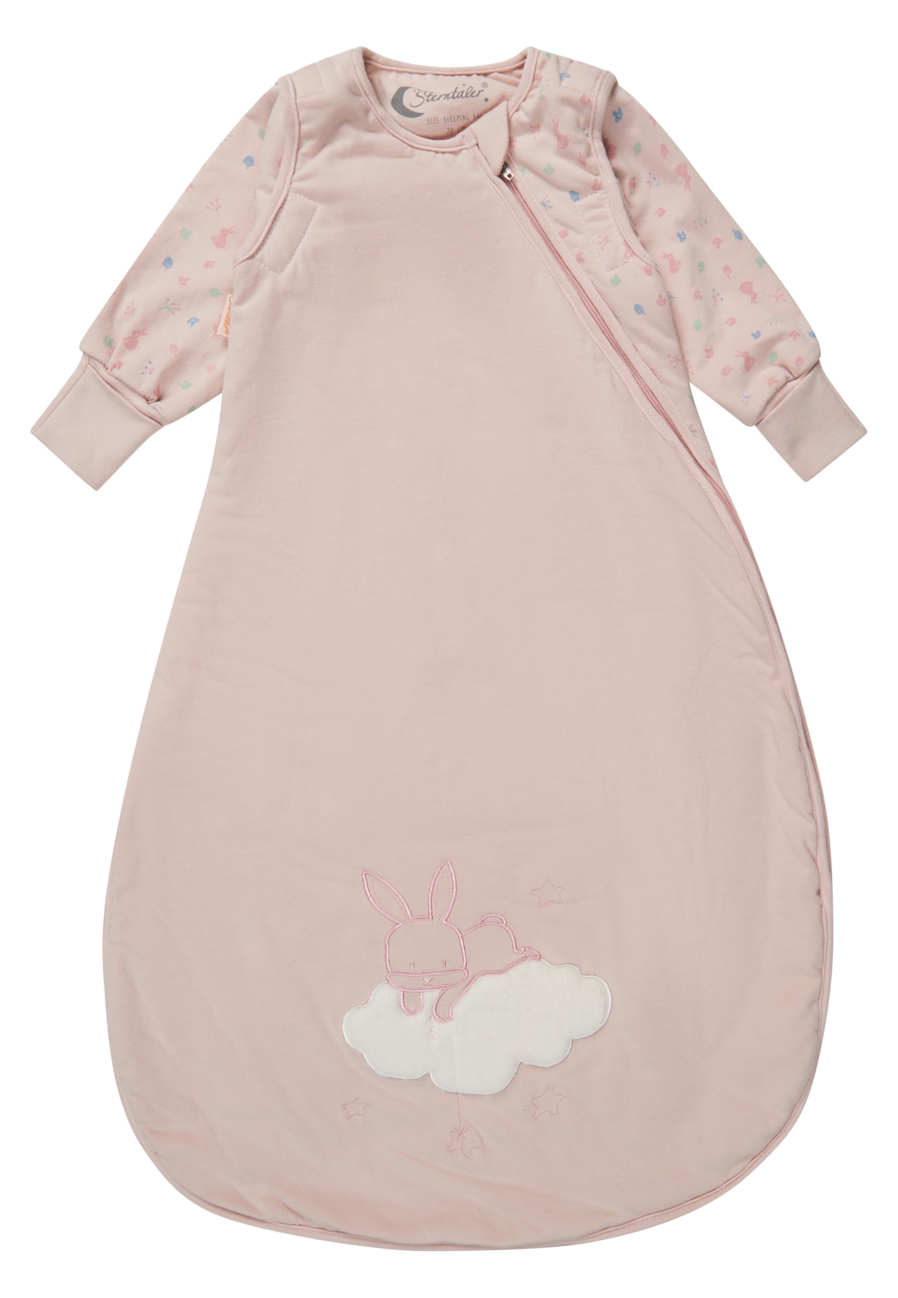 Sterntaler Schlafsack mit Armen 70cm Hase Hanni - Jersey, leicht wattiert - abnehmbare Ärme mit Klettverschluss & Handstulpen - 2-Wege-Reißverschluss & Kabelöffnung - für Mädchen - 1,00 TOG, quarzrosa
