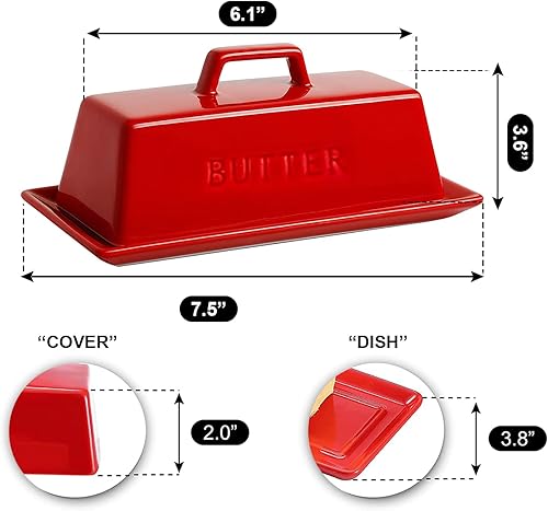 Miniatura 6 de Mantequillera con tapa, mantequilla de porcelana de 7 pulgadas, apto para lavavajillas, mantequilla de cerámica con diseño de mango para encimera