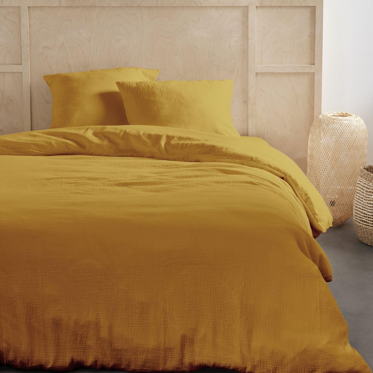 TODAY Plain Cotton Gauze Bed Linen 240 x 220 cm Ochre