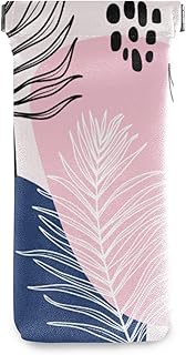 susiyo Modern Tropical Palm Leaves Glasses Case Portable Microfiber PU Leather Soft Sunglasses Bag Eyeglasses Pouch Holder Squeeze Top for Women Men
