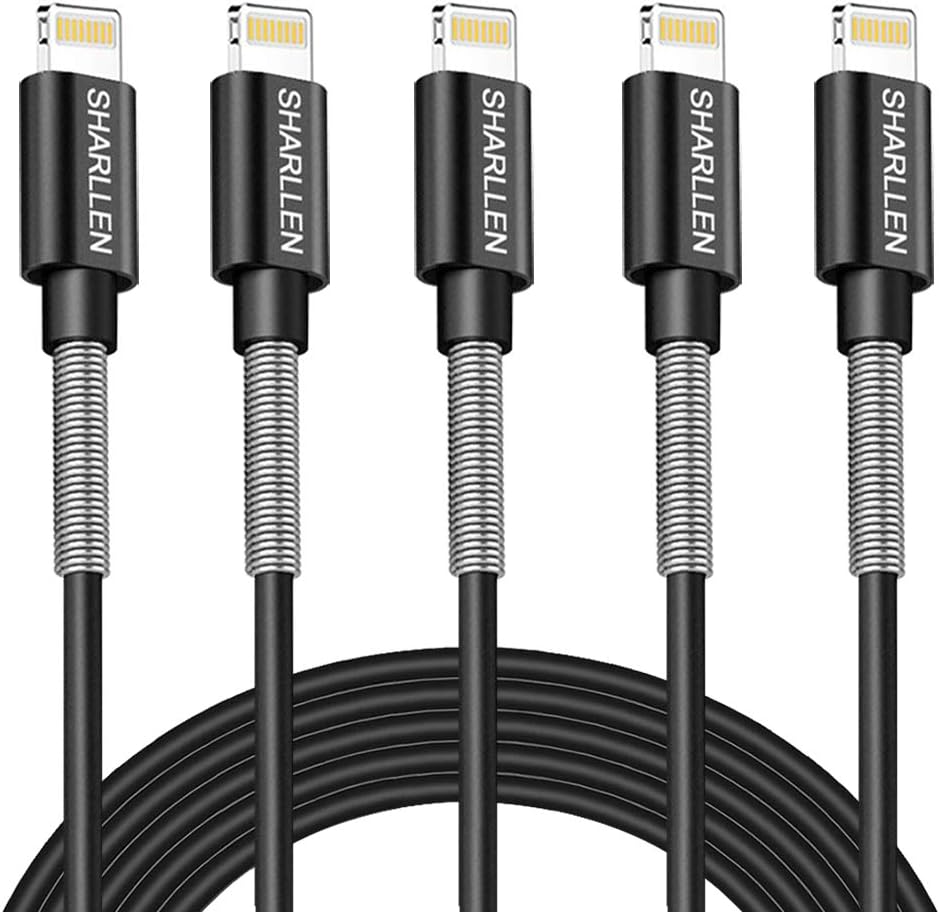 iPhone Cable Durable Lightning Charger Cable Spring iPhone Cord Fast iPhone Data Cable 5Pack 6FT USB Lightning Charging Cable Compatible iPhone XS/Max/XR/X/8/8P/7/7P/6S/iPad/iPod/IOS (Black)