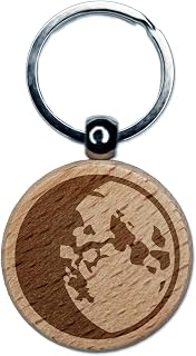 Sniggle Sloth Waxing Gibbous Moon Phase Engraved Wood Round Keychain Tag Charm