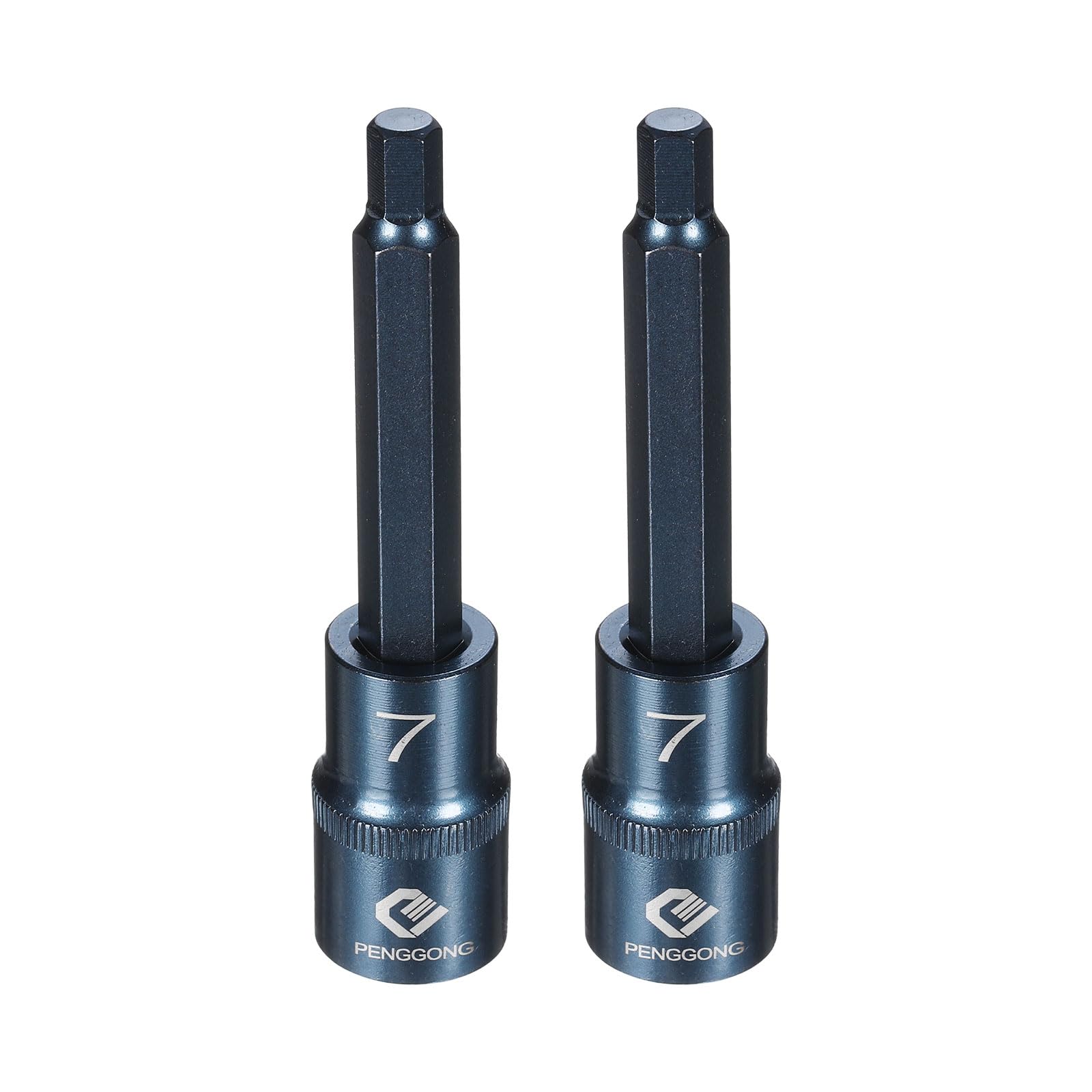 sourcing map 2pcs 1/2" Drive Impact Hex Bit Socket H7 (7mm) Metric 4" Length S2 Steel 6-Point Sockets for Power Drill Drivers Adapter, Blue โ image 1