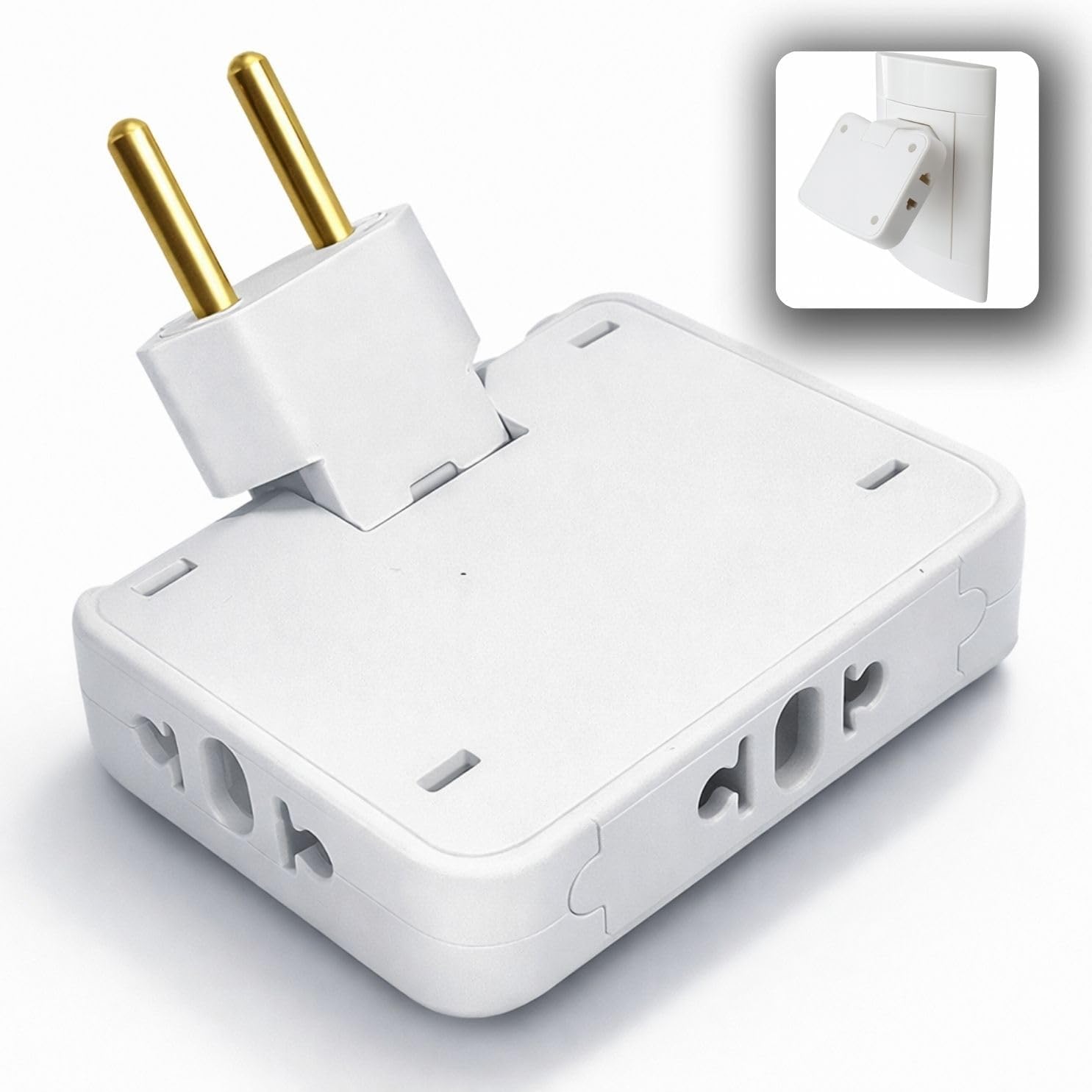 Adaptador de Tomada T Articulado – 10A e 20A – Até 250V – Bivolt 110V/220V – T – Plugue Benjamin Premium – Articulado e Seguro -Adaptador Flexível para Esconder Atrás do Móvel