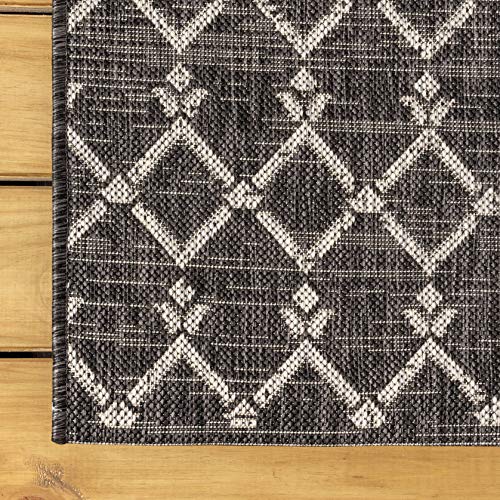 Jonathan Y Smb108F-4 Ourika Moroccan Geometric Textured Weave Indoor Outdoor Area Rug, Bohemian, Rustic, Scandinavian Easy Cleaning,Bedroom,Kitchen,Backyard,Patio,Non Shedding, Black/Gray, 4 X 6 #TOP4