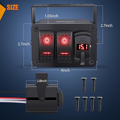 Miniatura 10 de Nilight 90116C Panel de interruptor basculante de 2 bandas con voltímetro para cargador USB dual de 48 amperios impermeable 12 V-24 V CC interruptor