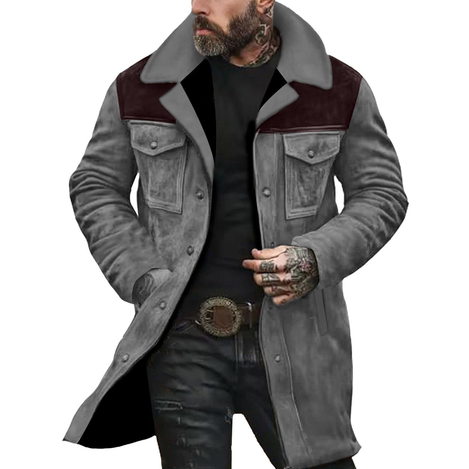 Winterjacke Herren Lang Wildlederjacke Wintermantel Lederjacke Warme Jacke