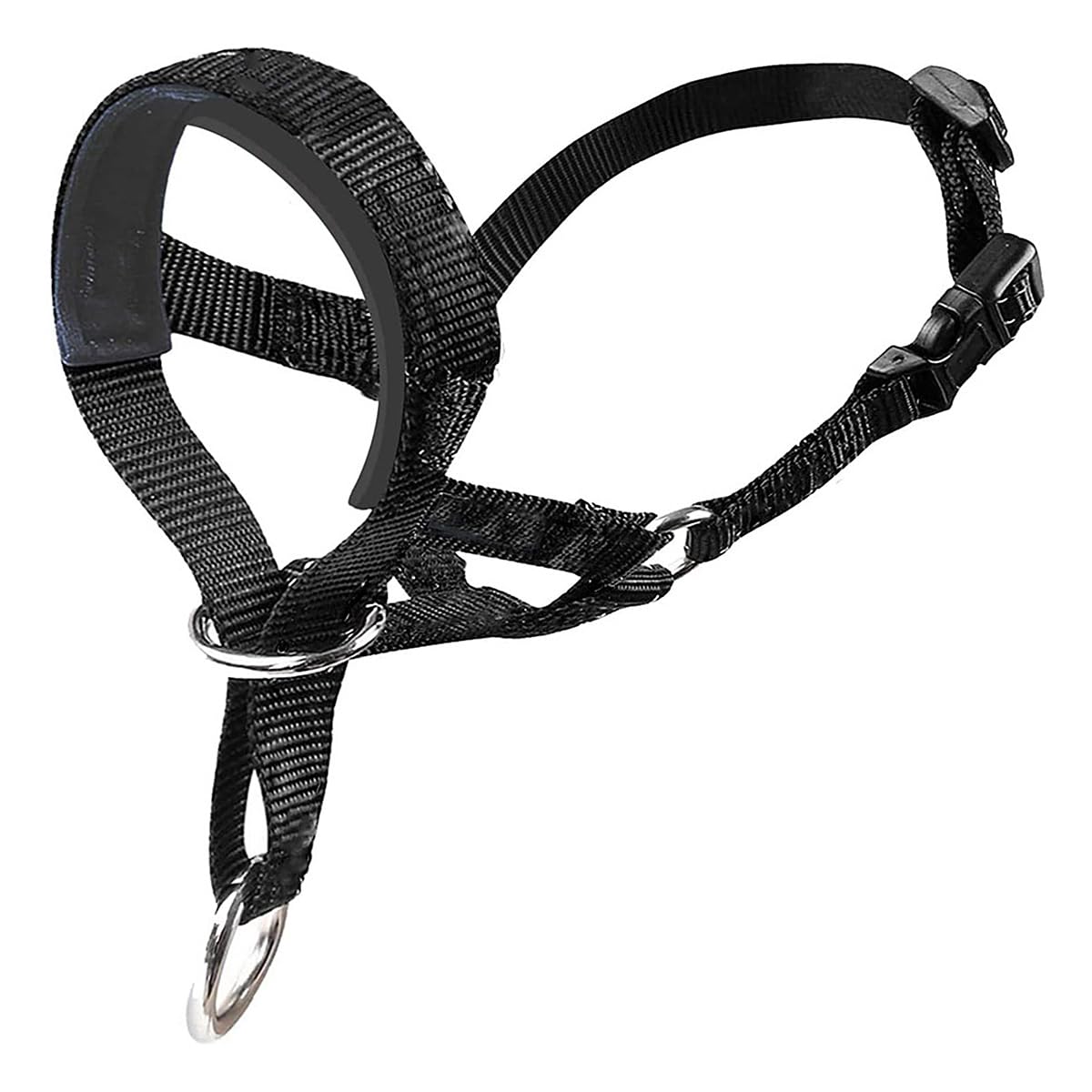 Collar de cabeza de perro con tela acolchada, arnés de cabeza para perros, cuello halter antitirones, ajustable y fácil de controlar (M, negro)