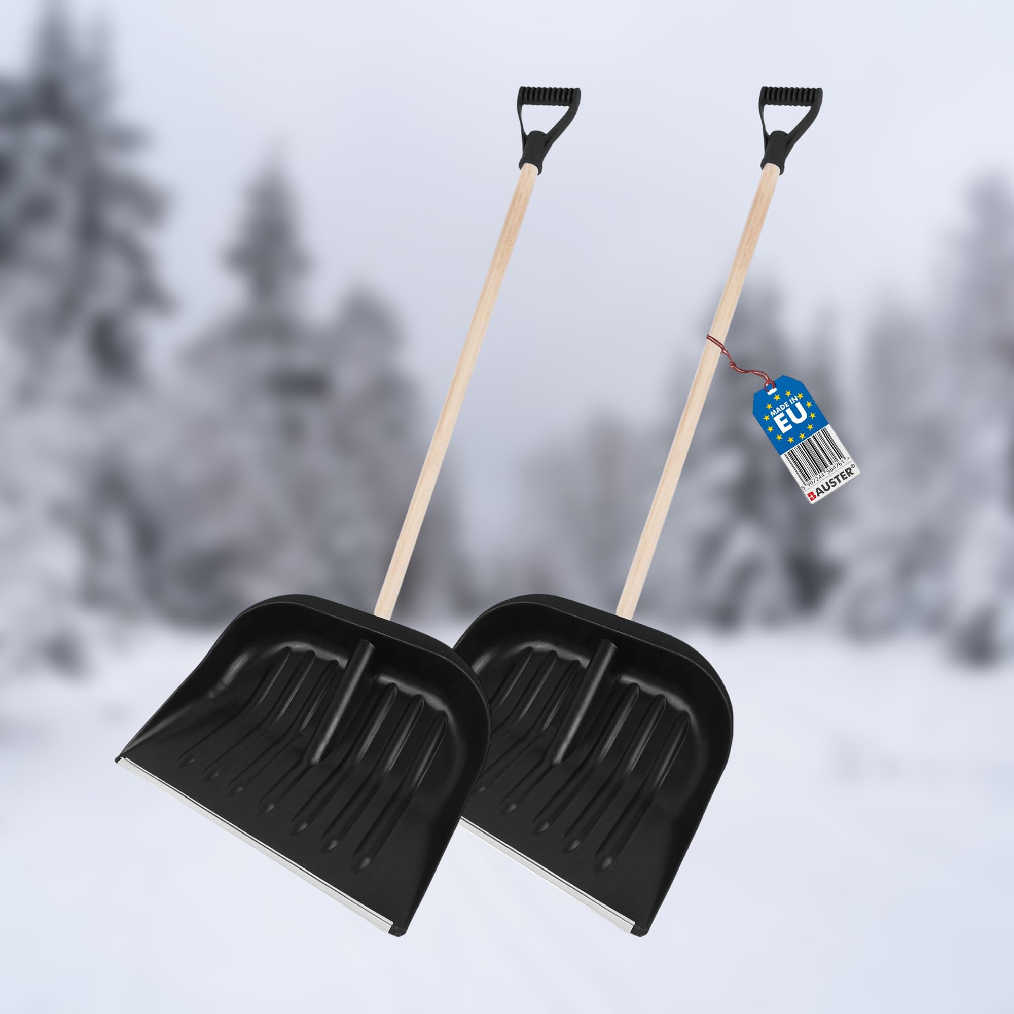 2X Schneeschaufel Kunstoffschaufel mit Holzstiel Schneeräumer für kleine und große Schneemengen Robust Schaufel für den Haushalt Hohe Quality Haushaltsschaufel Schnelle Schneeräumung