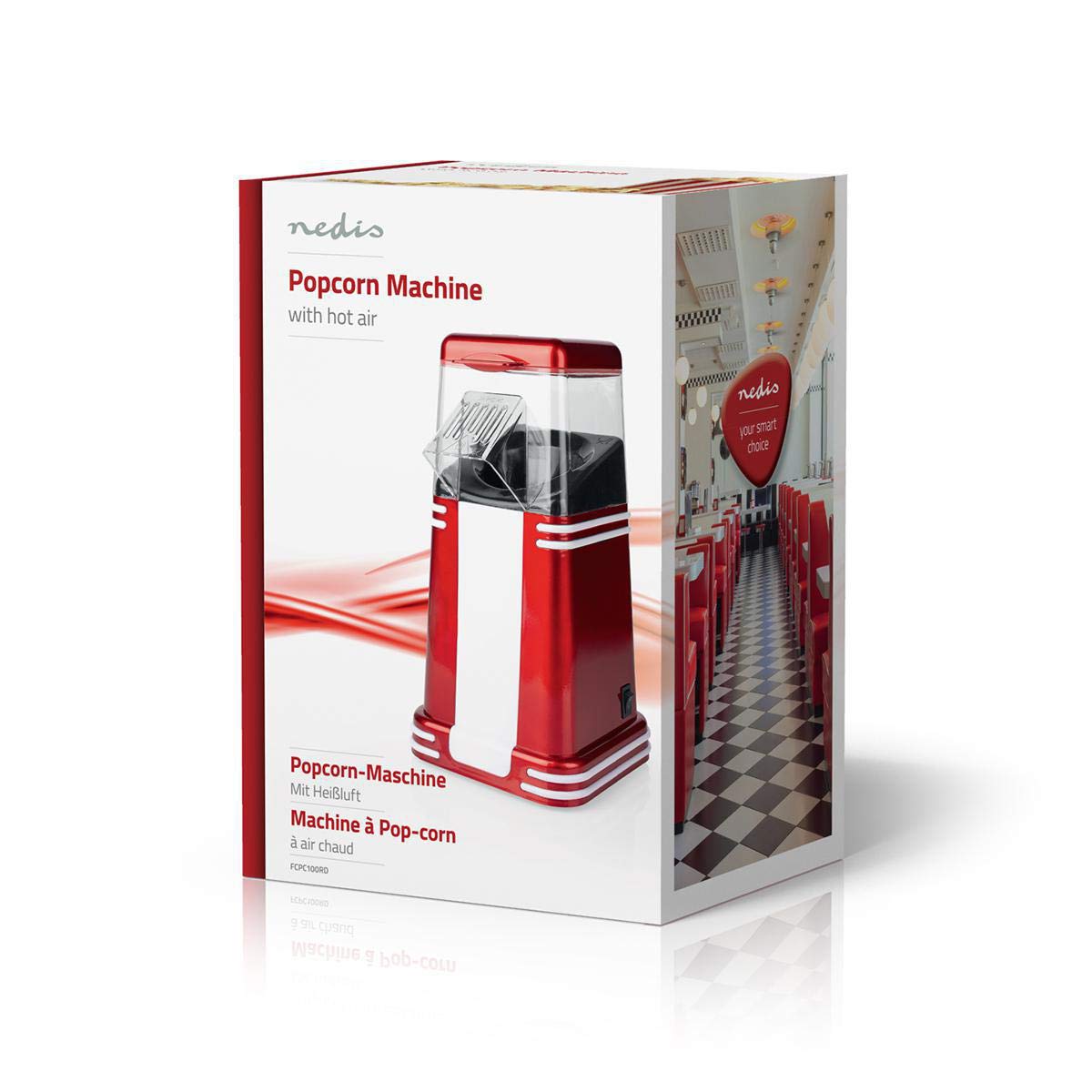 Macchina Popcorn - 1200 W - 2-4 min - Bianco/Rosso
