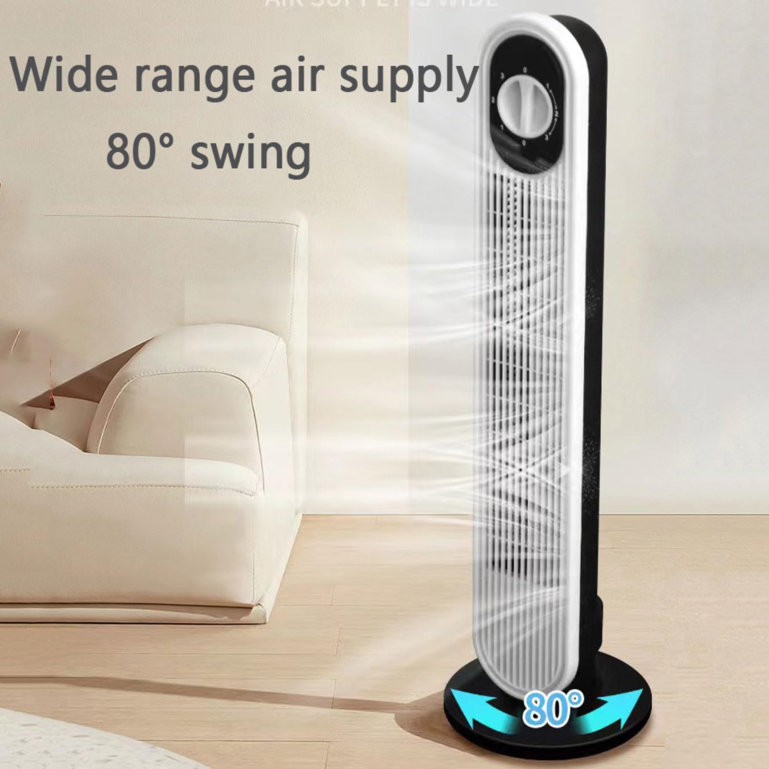 Ventilatore a torre per camera da letto, 3 velocità Bladeless Air Cooler con 80 Oscillazione, silenziosa modalità di sonno 30dB, ventilatore portatile in piedi con maniglia per l'uso interno dell'uffi