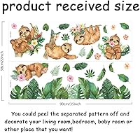 Vista 2 de SUPERDANT Divertidas calcomanías de pared de perezoso, plantas tropicales, flores, calcomanías de vinilo de hoja de palmera, hoja de tortuga