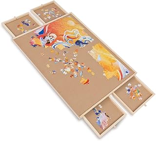 1000 Piece Wooden Jigsaw Puzzle Board with Drawers and Cover, 22" x 30" Portable Puzzle Table for Adults, Lazy Susan Spinning Puzzle Boards Portable Plateau Best Gift for Family