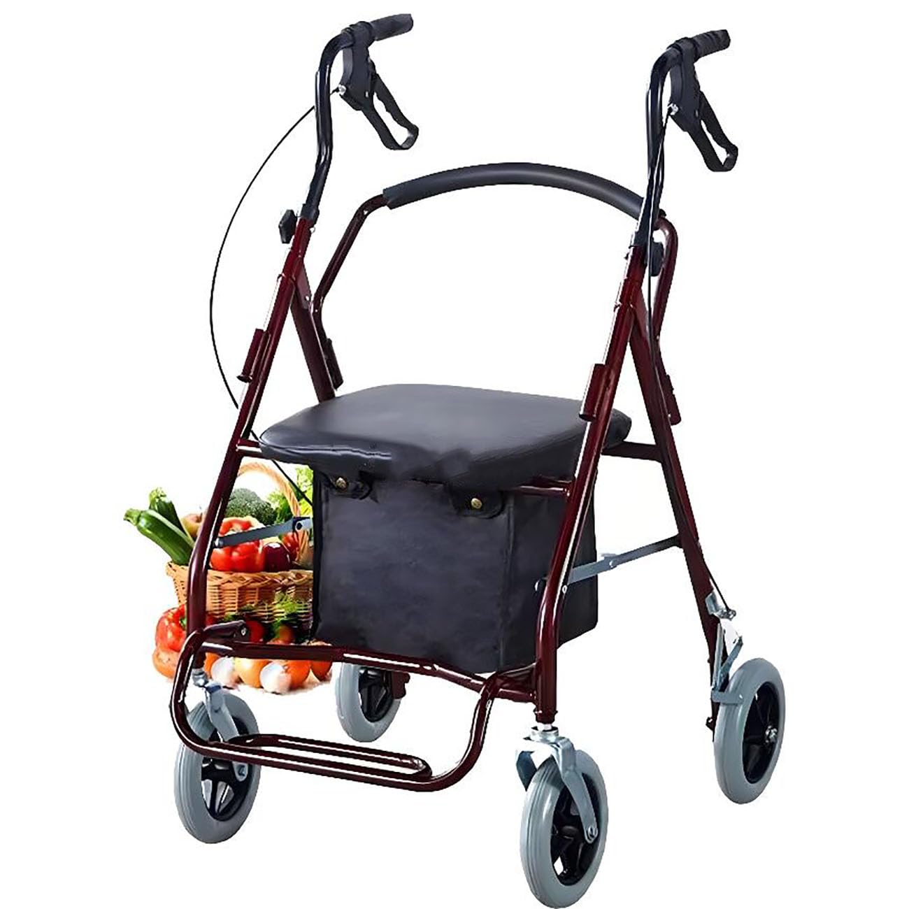 Deambulatore Ultraleggero Pieghevole,Carrellino per Anziani,Design del Freno A Mano,Carrello con Ruote Portatutto Spesa Portatile,Pedale Antiscivolo,Supporta Fino A 150 Libbre