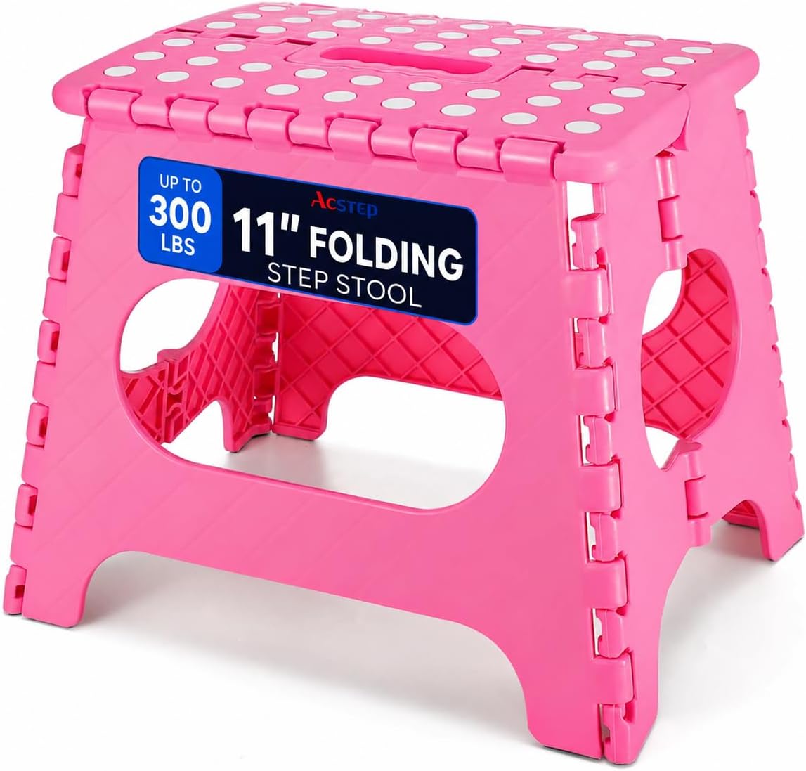 ACSTEP 11" Folding Step Stool for Kids, Holds 300 lb Foldable Stools, Pink