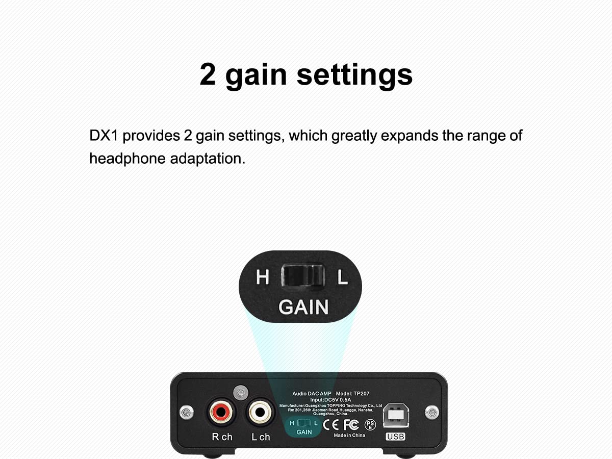 Topping DX1 prend en charge jusqu'à DSD256 et PCM384 THD+N < 0,0002 % XMOS XU208 AK4493S 2 réglages de gain audio haute résolution DAC et amplificateur de casque (noir)