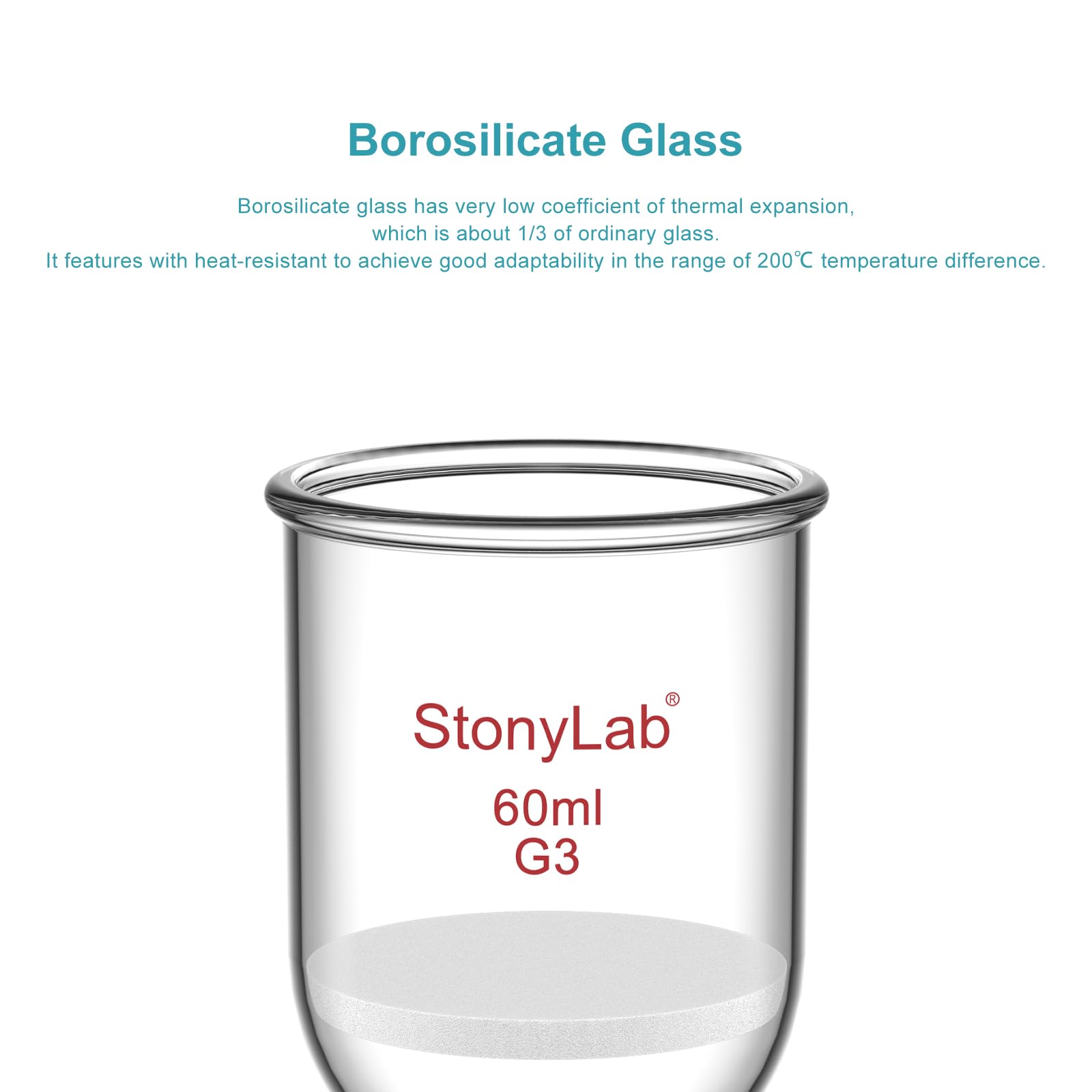 StonyLab Verre Borosilicate Buchner Filtre Entonnoir avec Fine Fritte Disque (G3), Buchner Filtering Funnel, Diamètre Intérieur de 46mm, 60mm Profondeur (60ml)