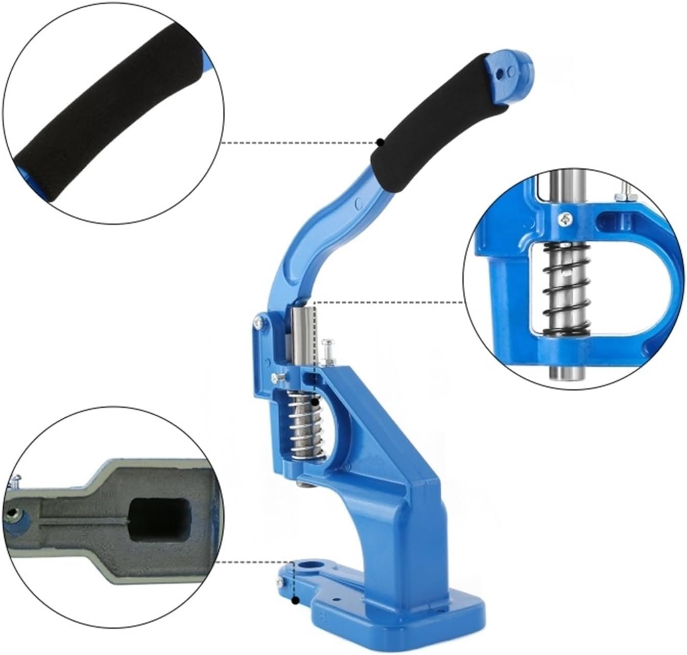 Manual Grommet Machine DIY Hand Press Sewing Pressing Punch Tool with 6/10/12mm Dies+1500pcs Grommets for PU Leather/Belt/Shoes/Crafts(Silver Set)