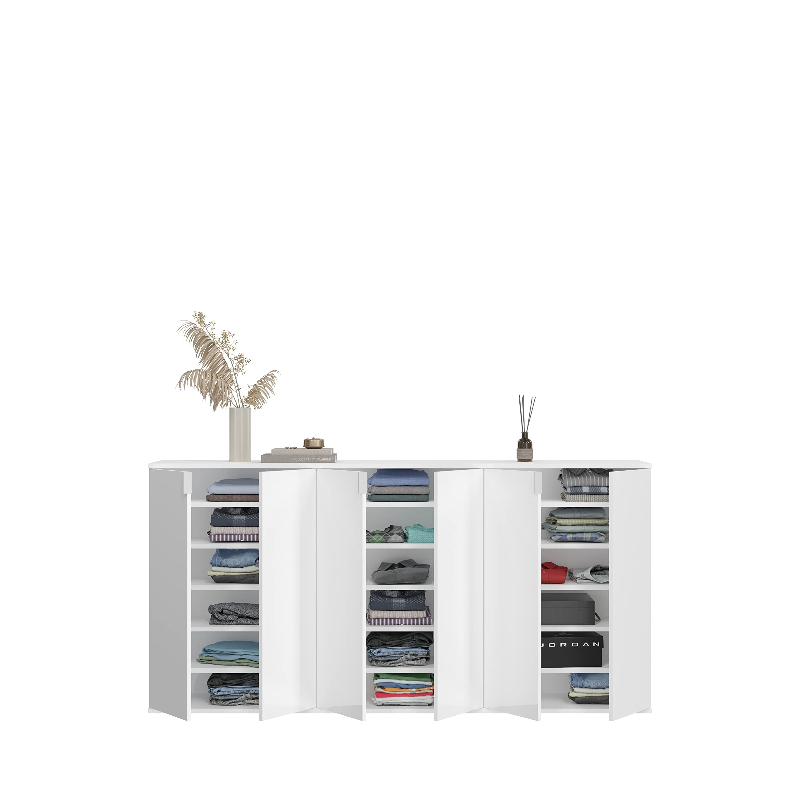 xonox.home - Garderobenkombination Projekt X 3-TLG. Set 183x99x34 cm in weiß und weiß Hochglanz - Eingangsbereich Dielenmöbel Garderobenschrank Flurmöbel - schöner Blickfang funktional