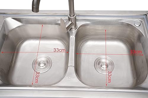 Miniatura 3 de DNYSYSJ Fregadero de cocina comercial con 2 cuencos y 2 estantes, fregadero independiente de acero inoxidable 304