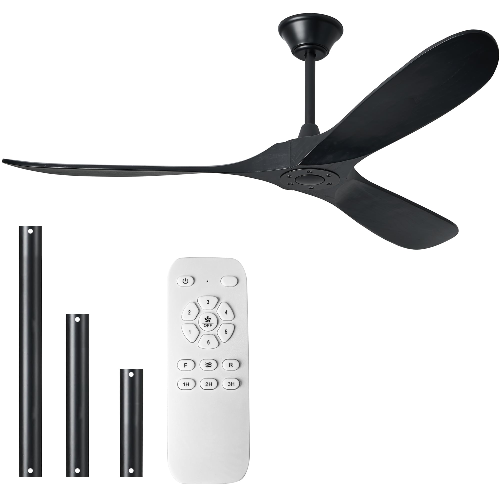 60 Inch Solid Wood Ceiling Fan without Lights - Remote & APP Control, 3 Blade DC Motor, Noiseless Large Airflow for Indoor (Color: Black, No Light)