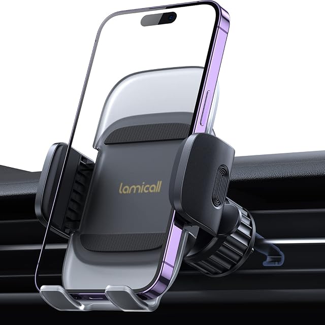 Lamicall Car Vent Phone Holder - [2024 Spring Clip] Quick Release Car Phone Mount with Metal Hook, Universal Air Vent Cradle for iPhone15 14 13 12 11 Pro Max Plus Mini Xs XR X, Samsung S24, 4-7 Phone