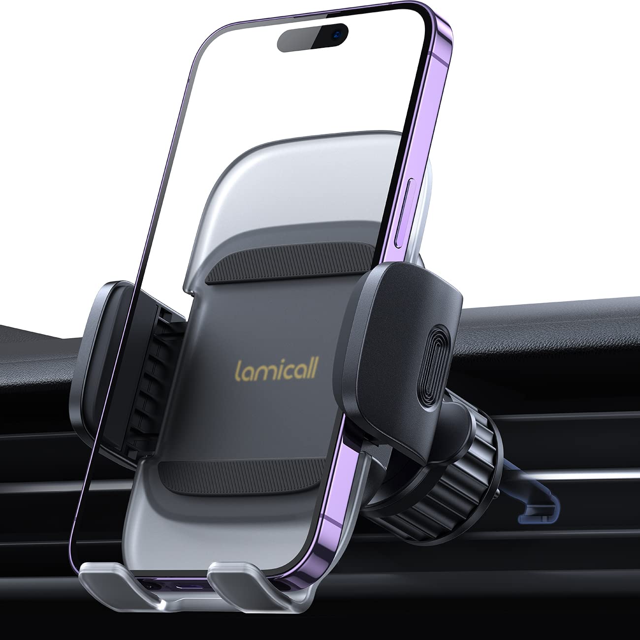 Lamicall Car Phone Mount Vent Clip – 2024 Spring Quick Lock, Big Phone Friendly, Thick Case Compatible, 4”-7” Smartphones, Black