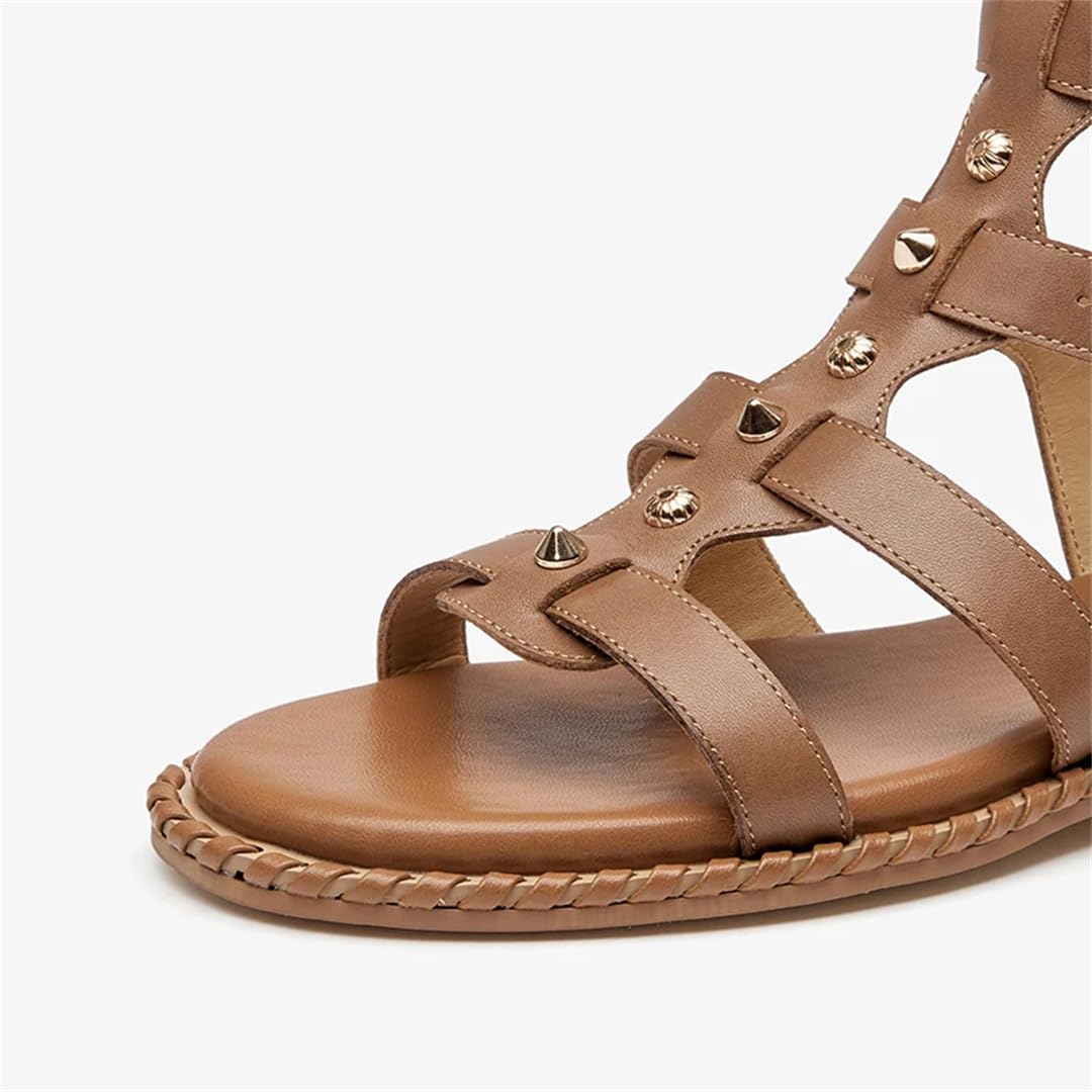 Sandalias de gladiador con correa de hebilla y correa al tobillo para mujer, tacón plano, estilo gladiador, piel de becerro, doble hebilla, de metal, informales, de verano