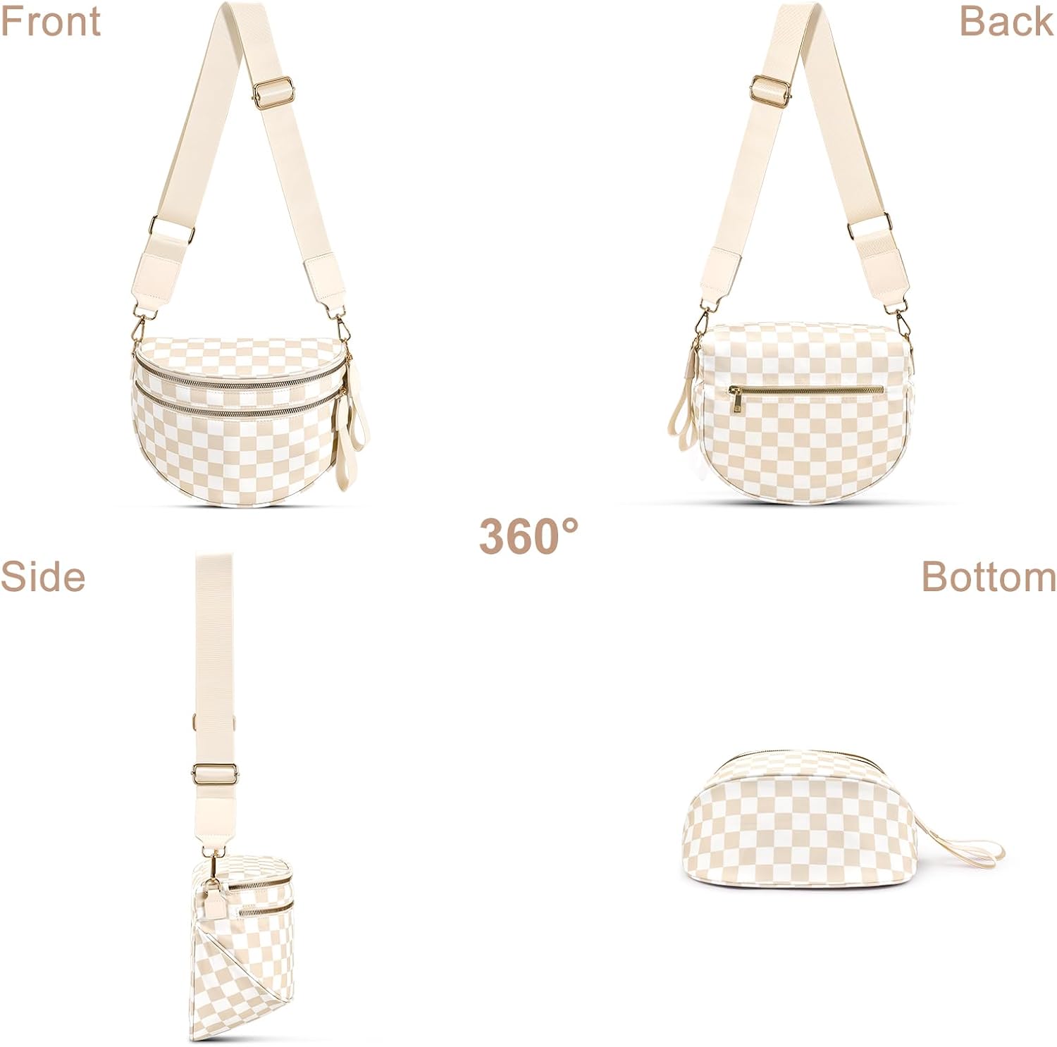 Checkered Nylon Crossbody Bag Bum Bag for Women Mom Spacious Checkered Crossbody Purses Shoulder Handbag - Image 6