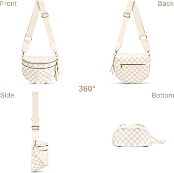 Checkered Nylon Crossbody Bag Bum Bag for Women Mom Large Checkered Fanny Packs with Adjustable Strap