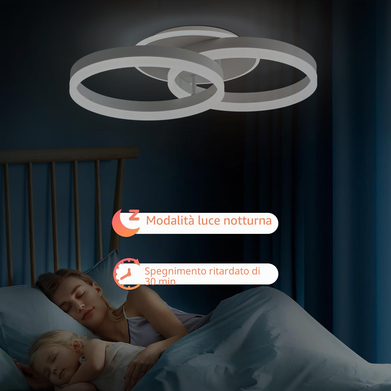 Smart Plafoniera LED Alexa, φ50 cm Design 2 Ring, Lampada da Soffitto 36W, Dimmerabile con Telecomando, Metallo+Acrilico, per Cucina, Camera da letto, Sala da Pranzo Bianco