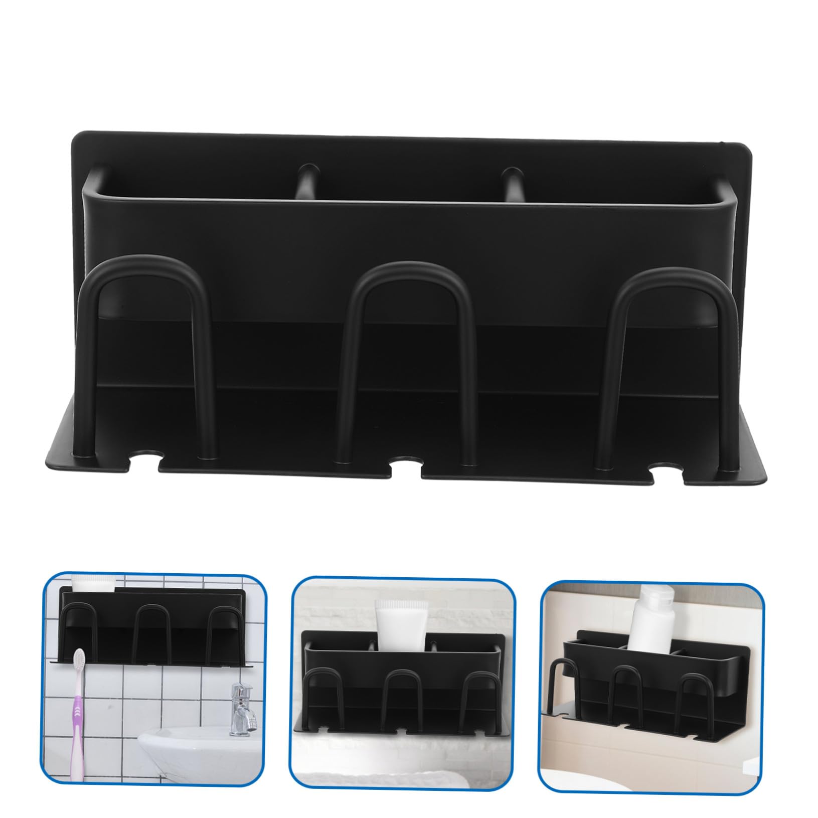 Gatuida Portaspazzolino da Parete in Alluminio Nero Organizer Bagno Multifunzione per Spazzolini Bicchieri e Dentifricio Supporto Compatto con Drenaggio Naturale Facile da Installare e