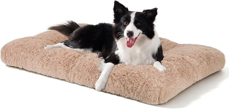 Tapete para Cama e Caixa de Transporte para Cães JOEJOY, Pelúcia Macia, Lavável e Antiderrapante, Bege, 88,9 x 58,42 x 8,89 cm